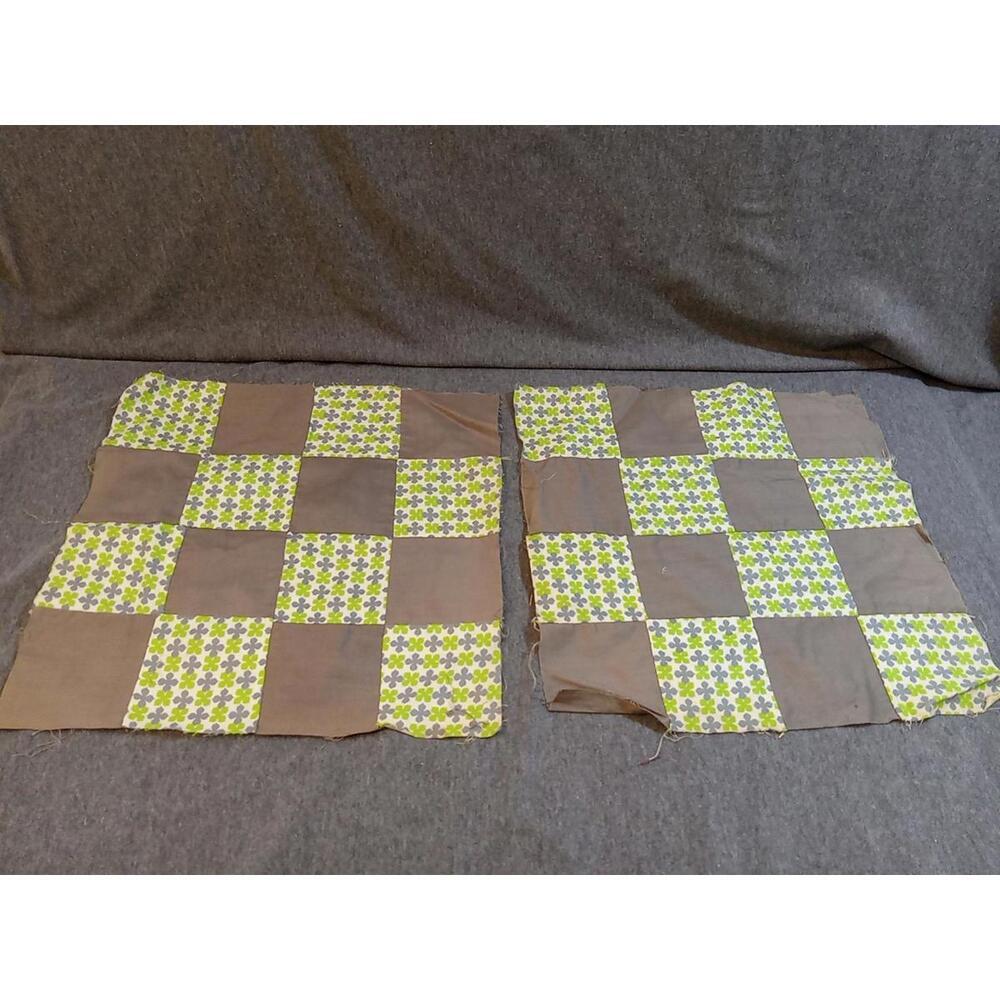 Patchwork Fabric Gray Green Checker Squares Making Quilts Blankets Lot Of 2